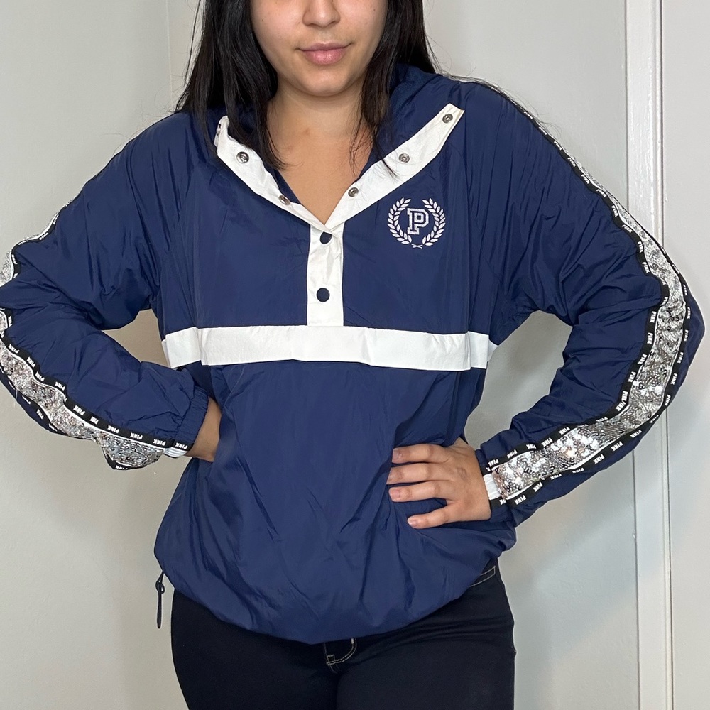 PINK Navy Blue Sequin Rain Coat